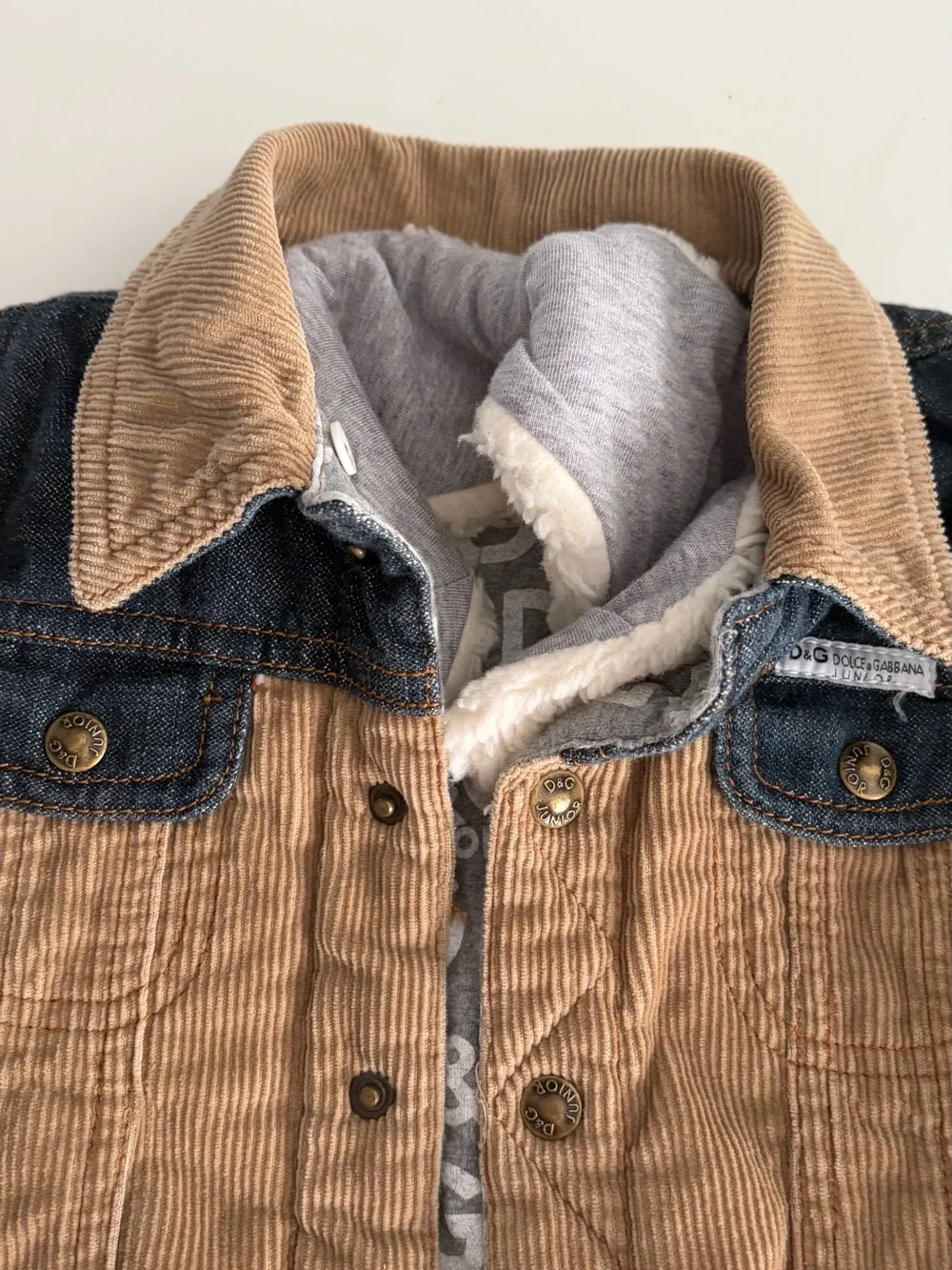 Kids Khaki Corduroy Winter Jacket by Dolce & Gabbana Junior 18-24 months